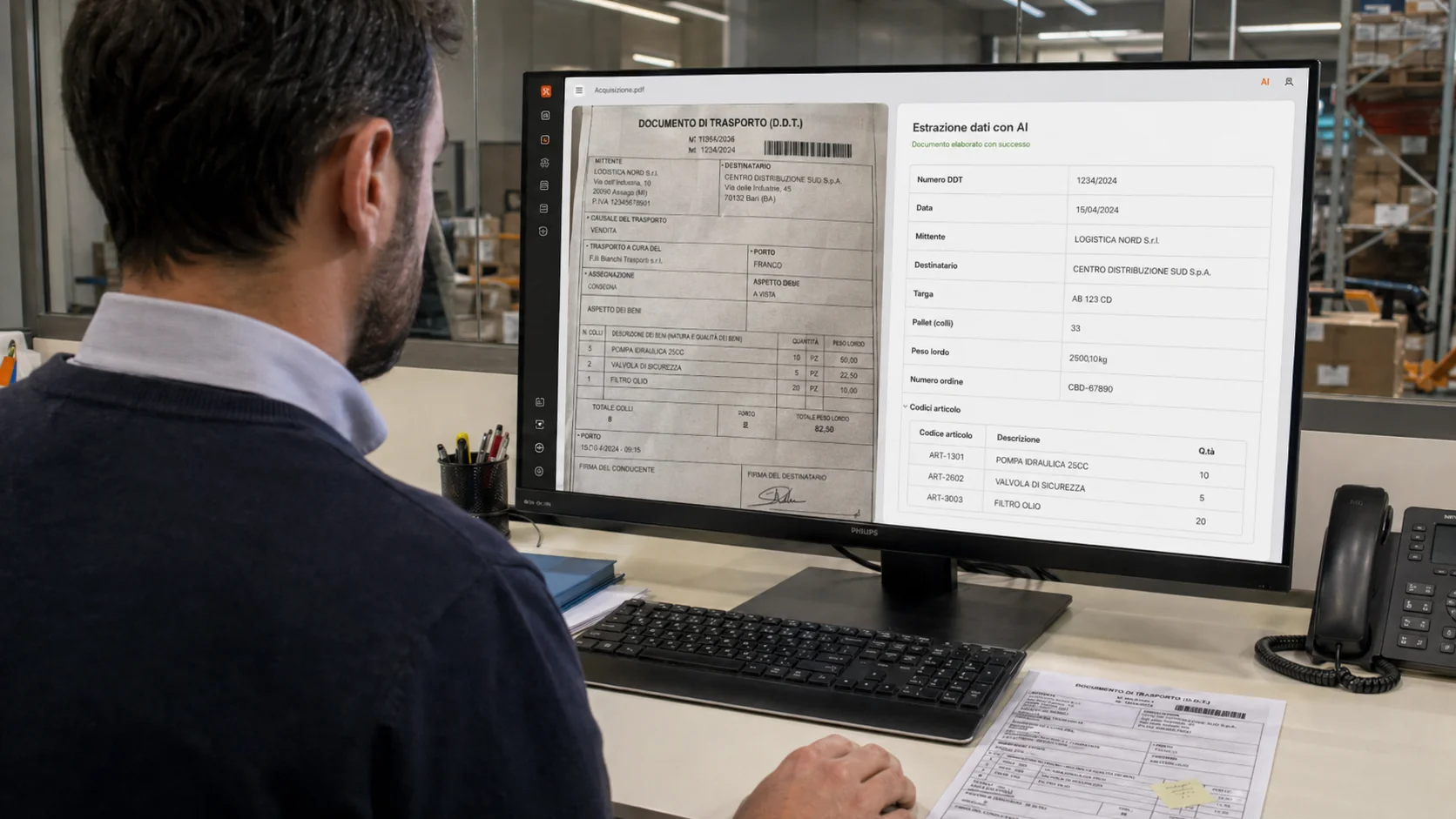 Operatore che verifica i campi estratti dal DDT a fianco del documento originale dentro Capture